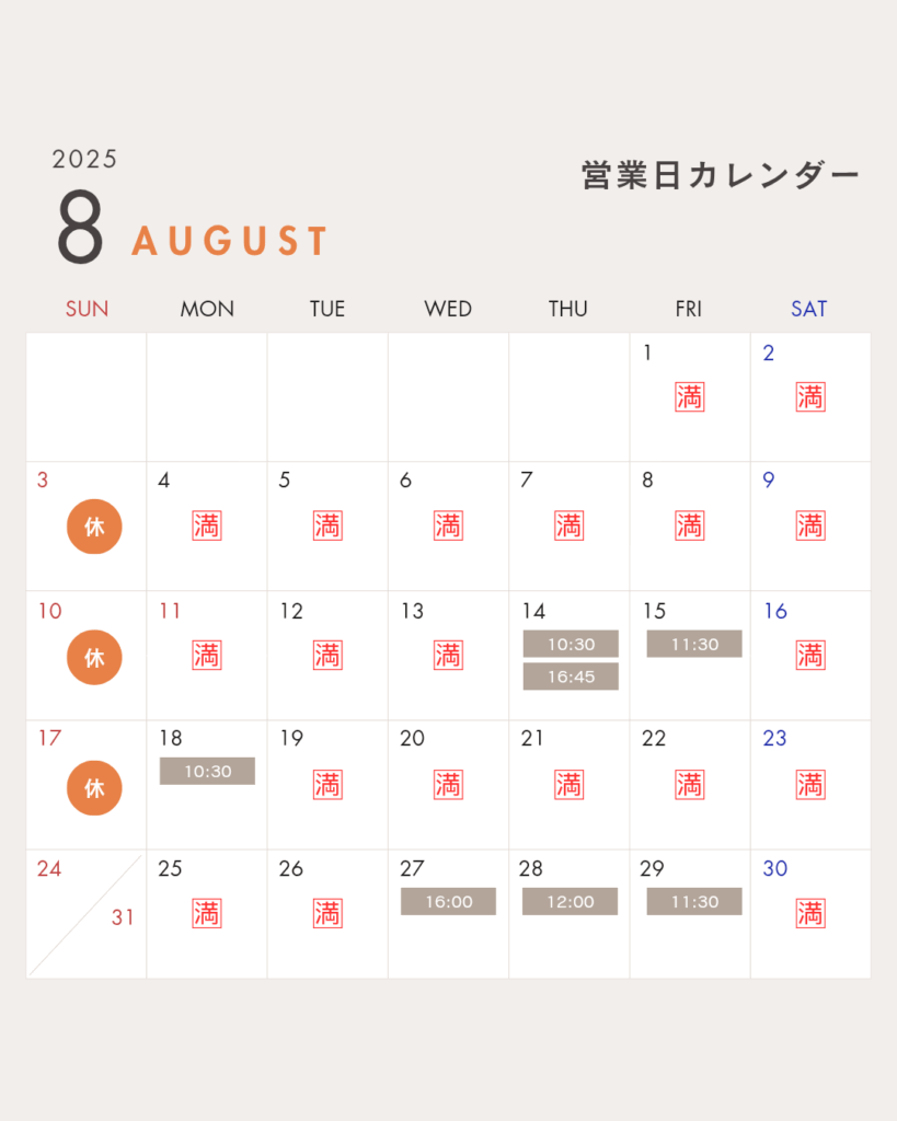 ７GYM　２０２５年８月のパーソナルトレーニングの空き状況
