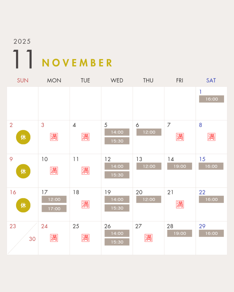 7GYM 2025年11月のパーソナルトレーニングの空き状況